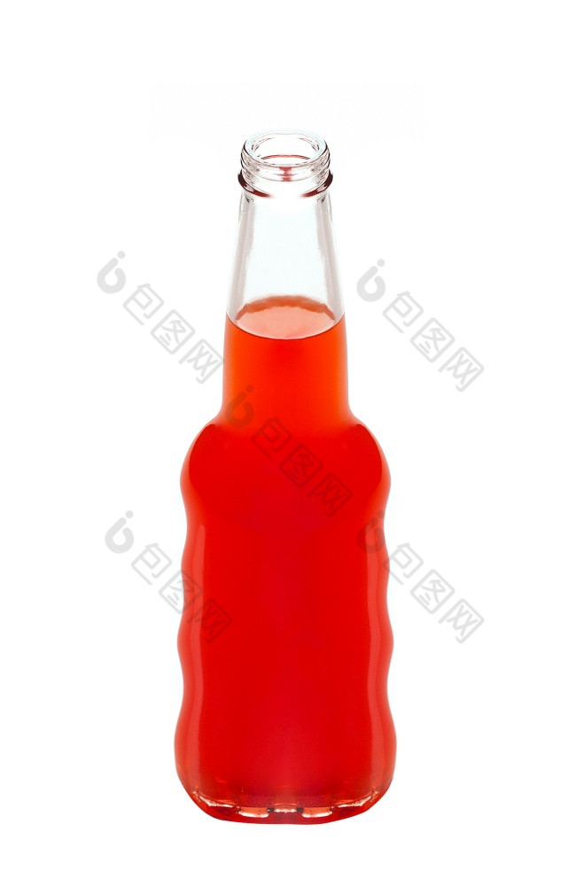 瓶草莓汁孤立的白色瓶草莓汁