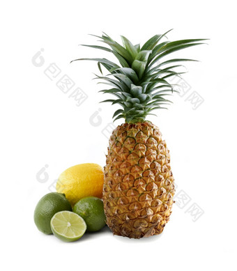 菠萝和猕猴桃水果孤立的白色背景菠萝和猕猴桃水果与柠檬孤立的