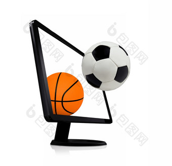 篮球与足球电脑白色背景篮球与足球电脑