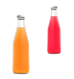橙色汁喝玻璃瓶橙色与草莓果汁