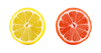 葡萄柚与柠檬片白色背景葡萄柚与柠檬片