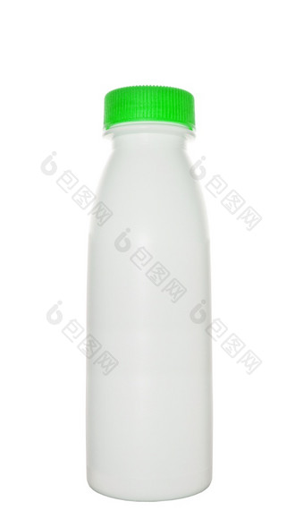 牛奶瓶与绿色帽孤立的白色背景牛奶瓶与绿色帽