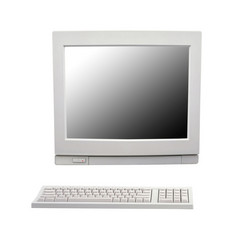 桌面电脑关闭拍摄古董桌面电脑孤立的白色