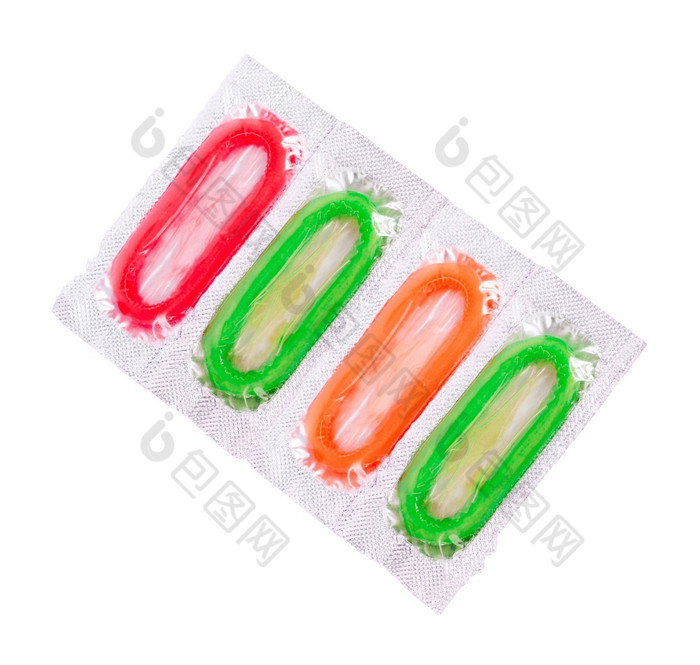 色彩斑斓的避孕套孤立的白色背景色彩斑斓的避孕套