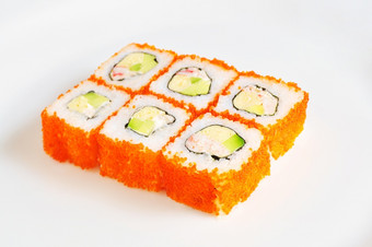 寿司与鱼和鱼子酱孤立的白色背景寿司与鱼和鱼子酱