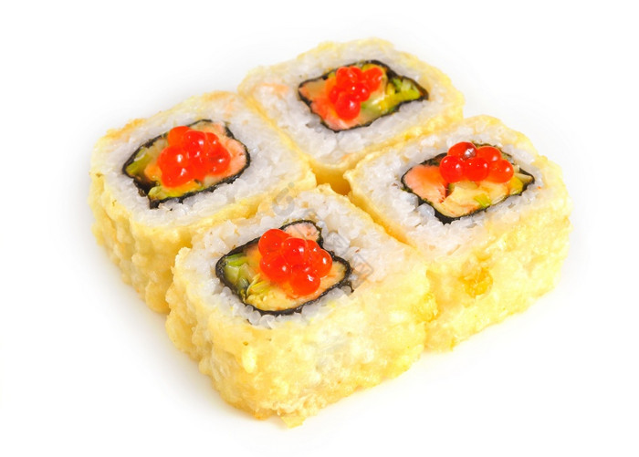 寿司与鱼和鱼子酱孤立的寿司与鱼和鱼子酱图片