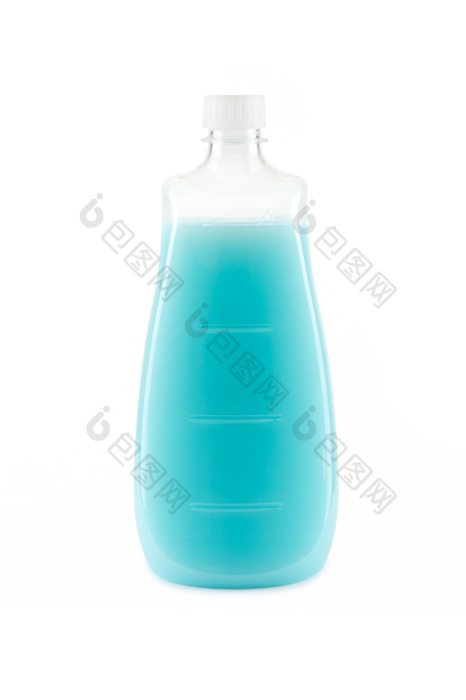 蓝色的洗发水瓶孤立的白色背景蓝色的洗发水瓶