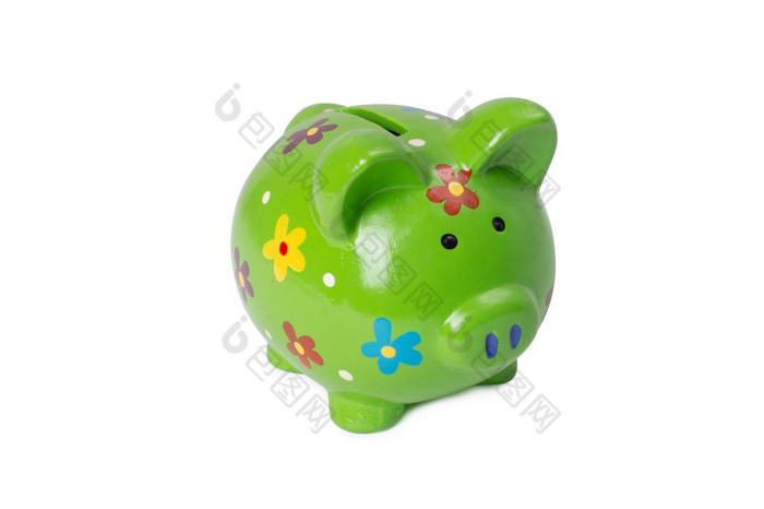 绿色小猪银行钱盒子孤立的白色背景绿色小猪银行钱盒子