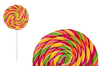 两个棒棒糖糖果白色背景彩虹颜色两个棒棒糖糖果白色