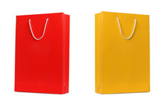 红色的和黄色的购物袋孤立的红色的和黄色的购物袋