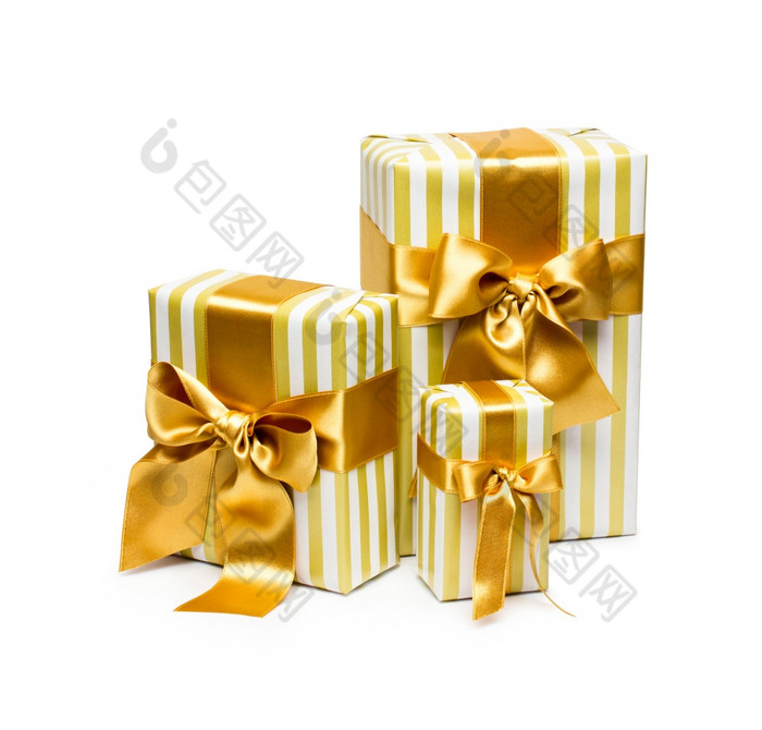 黄金礼物盒子孤立的白色背景黄金礼物盒子
