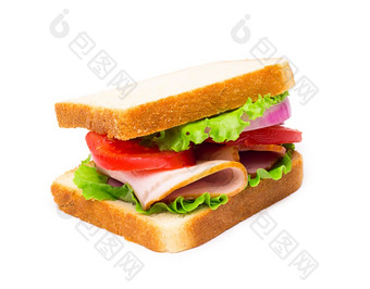 三明治与培根和蔬菜孤立的白色背景三明治与培根和蔬菜