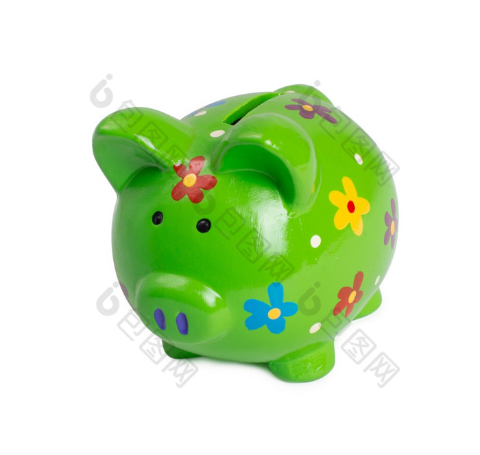 绿色小猪银行钱盒子孤立的绿色小猪银行为钱