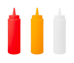 番茄酱芥末和空白瓶白色背景不同的瓶白色背景