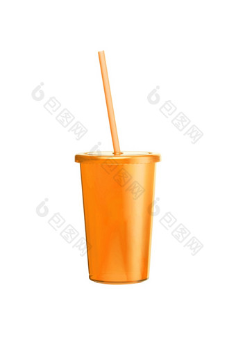 橙色塑料玻璃与小管白色背景橙色塑料玻璃与小管