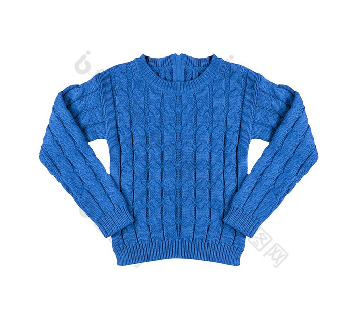蓝色的温暖的针织毛衣与模式孤立的白色背景蓝色的温暖的针织毛衣与模式