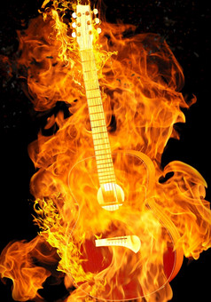 燃烧电吉他黑色的背景孤立的燃烧吉他黑色的背景孤立的