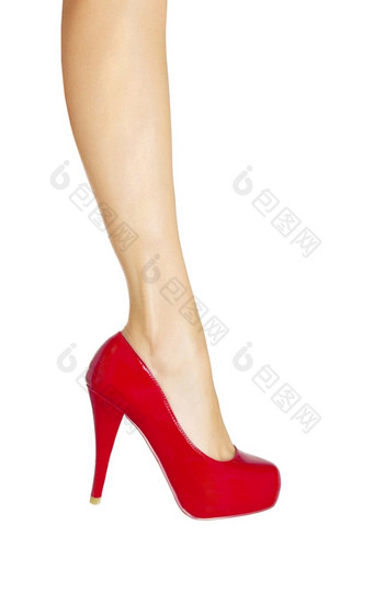女腿穿高高跟鞋孤立的白色背景女腿穿高高跟鞋孤立的