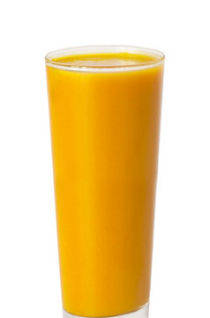 完整的玻璃橙色汁白色背景