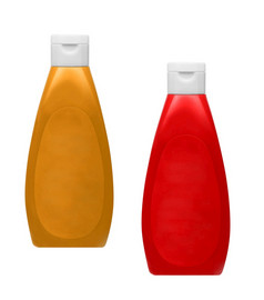 塑料番茄酱和芥末瓶孤立的白色背景塑料番茄酱和芥末瓶