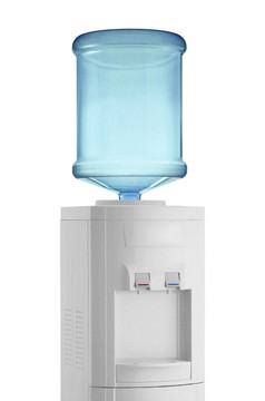 白色冷却器与水瓶孤立的白色背景白色冷却器与水瓶