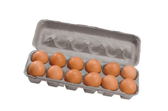 棕色（的）鸡蛋纸箱包孤立的白色背景棕色（的）鸡蛋纸箱包