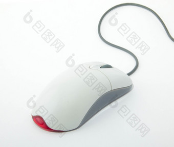 电脑鼠标与电缆孤立的白色背景电脑鼠标与电缆