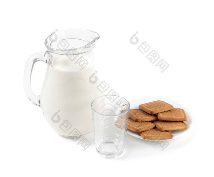 牛奶和饼干孤立的白色背景牛奶和饼干孤立的