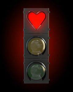 交通光与心形状的红色的灯