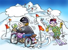 卡通插图骑摩托车的人谁发现新道路通过他的全球定位系统(gps)