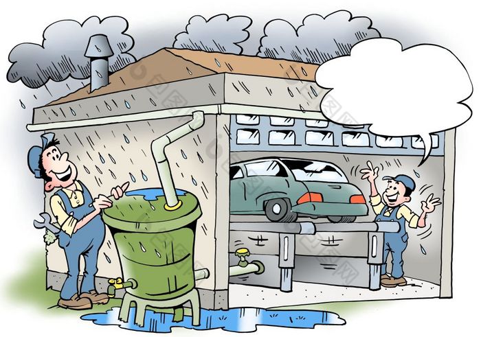 卡通插图车间那回收水从的屋顶