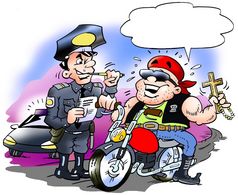 卡通插图快乐骑摩托车的人在那里必须有超速行驶票