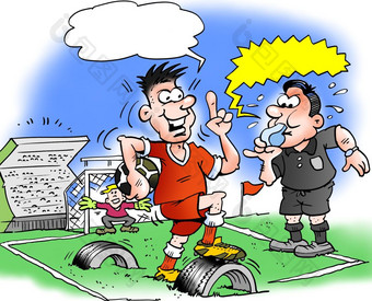 <strong>卡通</strong>插图足球球员和足球<strong>球场</strong>在哪里的基地使老橡胶轮胎残留