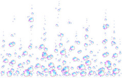 现实的透明的色彩斑斓的肥皂泡沫与彩虹反射孤立的白色背景向量纹理