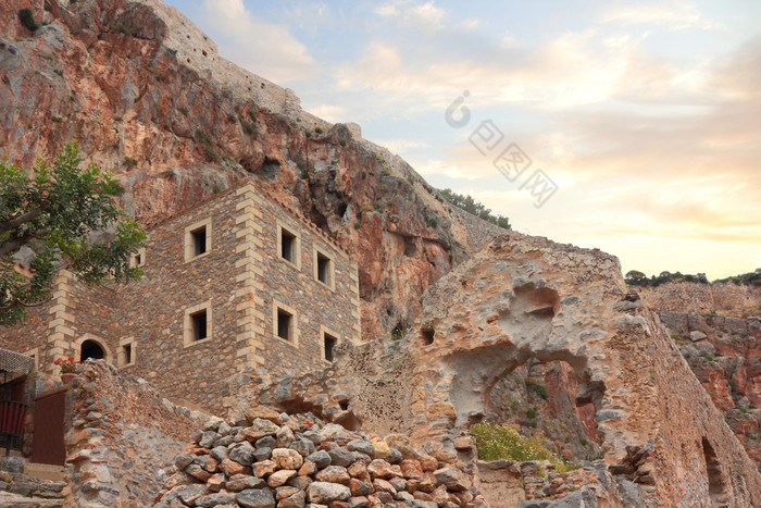 废墟老城市莫奈姆瓦夏希腊