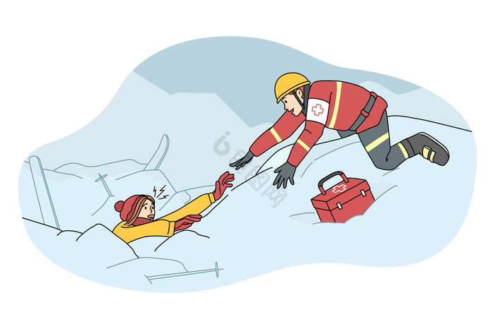 救命稻草帮助滑雪埋雪崩后严重的暴风雪救助