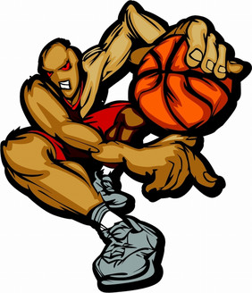 篮球球员运球篮球向量插图