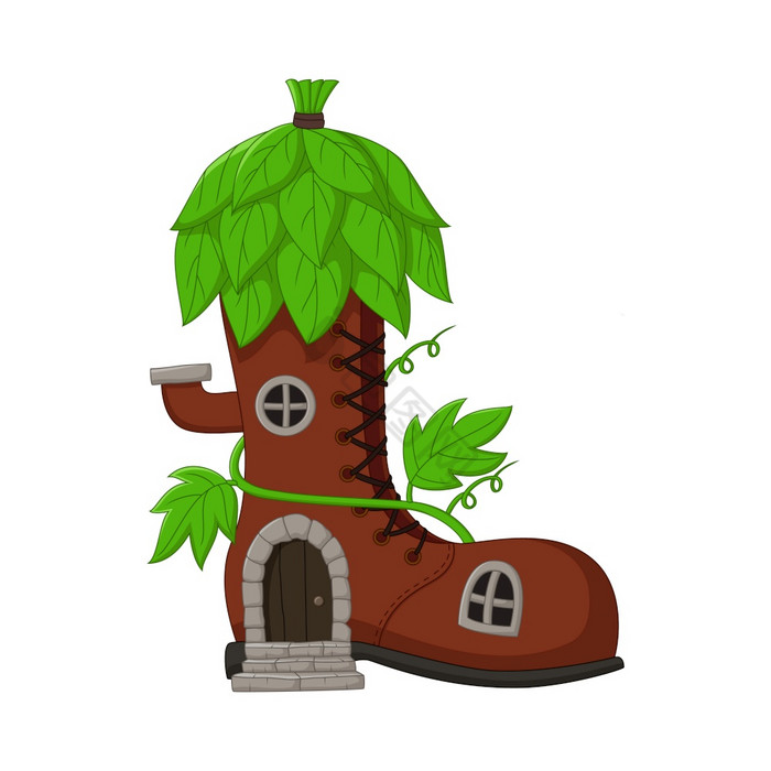 童话房子靴子与屋顶叶子图片