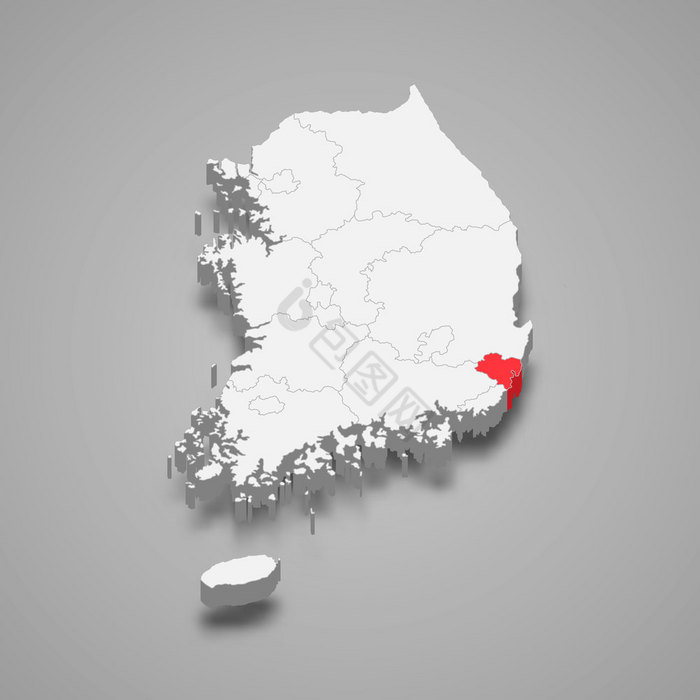 韩国蔚山地区位置在南韩国等角地图图片