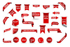 现实的标签标签集集合集合现实主义风格画价格丝带红色的市场旗帜零售市场营销最好的提供了购物销售贴纸模板插图白色背景现实的标签标签集集合