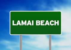 绿色Lamai海滩泰国路标志云背景