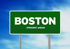 绿色波士顿麻萨诸塞州美国高速公路标志云背景