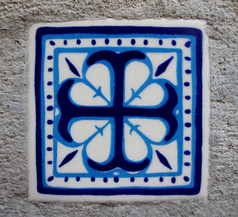 手画陶瓷瓷砖与花主题水泥背景