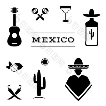 墨西哥背景向量墨西哥图标仙人掌龙舌兰酒插图