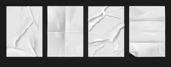 皱纹纸白色现实的纸海报与皱巴巴的湿折痕效果和折叠行记事本页面向量孤立的横幅集皱巴巴的表纸皱纹纸白色现实的纸海报与皱巴巴的湿折痕效果和折叠行记事本页面向量孤立的横幅集图片