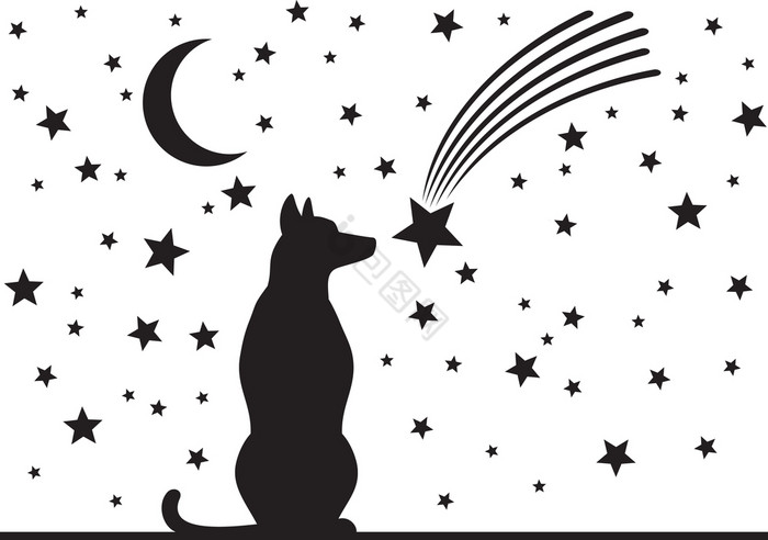 狗月亮和星星轮廓图片