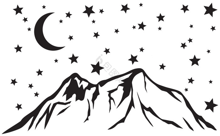 山景观月亮和星星图片