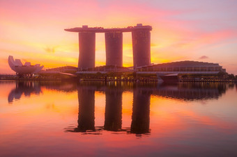 新加坡玛丽娜湾沙子空中花园和艺术科学<strong>博物馆</strong>粉红色的黎明玛丽娜湾和沙子空中花园黎明