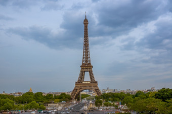 法国巴黎夏天多云的晚上交通的耶拿桥附近的埃菲尔铁塔塔晚上云在的埃菲尔铁塔塔