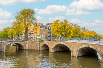 荷兰夏天晚上的运河<strong>阿姆斯特丹</strong>的最后的射线的太阳照亮桥梁和真实的房子夏天晚上附近两个桥梁<strong>阿姆斯特丹</strong>